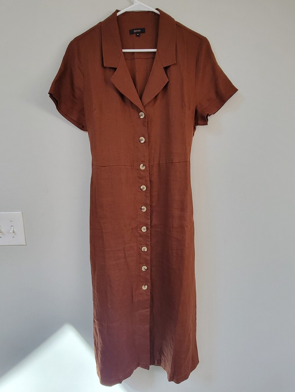 NWOT Quince Brown Linen Button Front Midi Dress Women Size M Capsule Luxury Boho